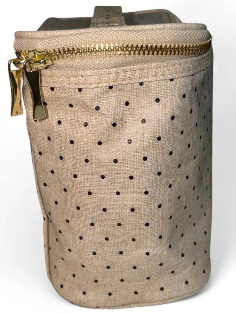 Kate Spade New York Beige Black Polka Dots Out To Lunch Linen Insulated Tote Bag